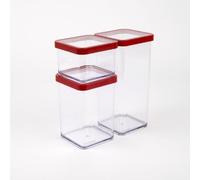 Rotho Loft - Set di 3 contenitori in plastica per uso alimentare (SAN), senza BPA, trasparente/rosso, 1 x 0,5 l + 1 x 1,5 l (21,2 x 11,4 x 23,5 cm)