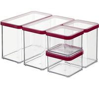 Rotho Loft Set di 5 Scatole di Conservazione con Coperchio di Diverse Dimensioni, Plastica (SAN) senza BPA, Trasparente/Rosso, 2 x 2.1 L, 1 x 1.0 L, 2 x 0.5 L, 30.0 x 21.0 x 15.0 cm