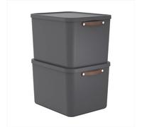 Rotho Maloja - Set di 2 contenitori da 55 l, con coperchio, 53,5 x 40 x 34 cm (lunghezza x larghezza x altezza) (antracite)