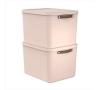 Rotho Maloja - Set di 2 contenitori da 55 l, con coperchio, 53,5 x 40 x 34 cm (lunghezza x larghezza x altezza) (rosa)
