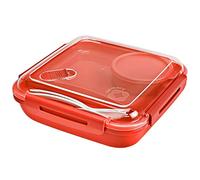Rotho Memory B3 Lunchbox con Posate e Contenitore Separato, Plastica (PP) senza BPA, Rosso, 1.1 L, 19.5 x 19.5 x 6.5 cm