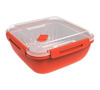 Rotho Memory Microwave Vaporetto con Inserto Filtro per Microonde, Plastica (PP) senza BPA, Rosso/Trasparente, 1.7 L, 19.5 x 19.5 x 9.1 cm