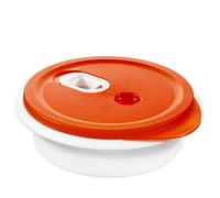 Rotho Micro Clever Piatti a Microonde con Coperchio e Valvola, Plastica (PP) senza BPA, Rosso/Bianco, 1 L, 20.0 x 20.0 x 6.5 cm