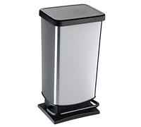 Rotho Paso Pattumiera 40l con Pedale e Coperchio, Plastica, Argento, 35.3 x 29.5 x 67.6 cm