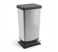 Rotho Paso - Pattumiera con Coperchio, 40 l, Pedale Stabile in Metallo, plastica, Argento, 35,3 x 29,5 x 67,6 cm (Lunghezza x Larghezza x Altezza)
