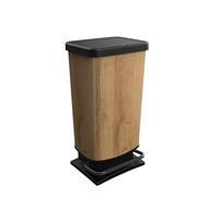 Rotho Paso Portarifiuti 40l con coperchio, Plastica (PP riciclato) senza BPA, Legno, 40l (35.3 x 29.5 x 67.6 cm)