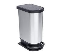 Rotho Pattumiera Paso da 50 l per la raccolta differenziata con coperchio e pedale, plastica (PP) senza BPA, argento metallizzato, 50 l (44,0 x 29,0 x 67,0 cm)