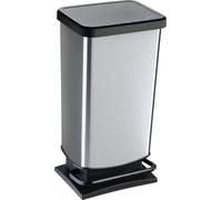 Pattumiera a pedale Paso - 35x26x68 cm - 40 L - PPL metallizzato - nero/argento