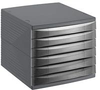 Rotho Quadra Cassettiera/Scatola da Ufficio con 6 Cassetti, Plastica (PS) senza BPA, Nero, 36.5 x 28.0 x 25.0 cm