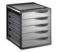 Rotho Spacemaker Cassettiera/Scatola da Ufficio con 5 Cassetti, Plastica (PS) senza BPA, Trasparente/Nero, 33.5 x 28.5 x 32.0 cm