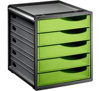 Rotho Spacemaker Cassettiera/Scatola da Ufficio con 5 Cassetti, Plastica (PS) senza BPA, Verde/Nero, 33.5 x 28.5 x 32.0 cm