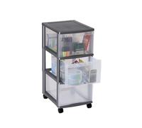 Rotho Sundis 415608F096 Cassettiera a Torre con Ruote Optimo Tower in plastica (PP), 3 cassetti, ca. 38.5 x 30 x 65.5 cm, Supporto Argento/cassetti Trasparenti
