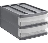Rotho Systemix Cassettiera con 2 Cassetti, Plastica (PP) senza BPA, Grigio (Antracite)/Trasparente, M Duo, 39.5 x 25.5 x 20.3 cm