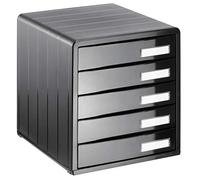 Rotho Timeless Cassettiera da Ufficio 5 Cassetti A4 con Etichette Grigia | Organizer cassetti per scrivania, cinque cassetti estraibili, campi per etichette, sistema impilabile, documenti e lettere