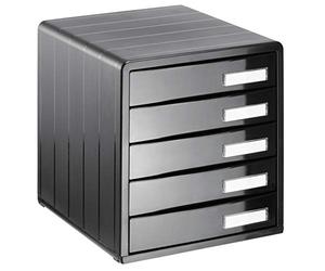 Rotho Timeless Cassettiera da Ufficio 5 Cassetti A4 con Etichette Grigia | Organizer cassetti per scrivania, cinque cassetti estraibili, campi per etichette, sistema impilabile, documenti e lettere