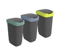 Rotho Twist 3 x 25L - Set di 3 cestini per Raccolta differenziata Coperchi colorati