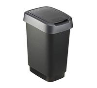 Rotho Twist Portarifiuti con Coperchio, Plastica (PP) senza BPA, Nero/Argento, 10 L, 24.8 x 18.1 x 33.0 cm