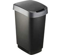 Rotho Twist Portarifiuti con Coperchio, Plastica (PP) senza BPA, Nero/Argento, 25 L, 33.3 x 25.2 x 47.6 cm