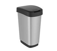 Rotho Twist Portarifiuti con Coperchio, Plastica (PP) senza BPA, Nero/Argento, 50 L, 40.1 x 29.8 x 60.2 cm