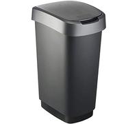 Rotho Twist Portarifiuti con Coperchio, può Essere Usato come Coperchio a Battente o a Cerniera, Plastica (PP) senza BPA, Nero/Argento, 50 L, 40.1 x 29.8 x 60.2 cm