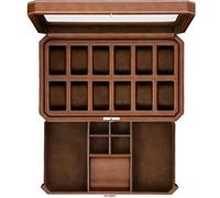 ROTHWELL 12 Slot Pelle Guarda Box con Presa e Consegna cassetto - visualizzazione della Cassa per Orologi di Lusso organizzatore, Microsuede Liner, monili di Chiusura Mens - Scatola Dell'orologio