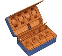 ROTHWELL Custodia da viaggio per 8 orologi, occhiali da sole, anelli e gemelli, resistente protezione portatile con cerniera, si adatta alla maggior parte degli orologi da polso e, Blu/Marrone