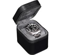 ROTHWELL - Custodia da viaggio per orologi singoli, custodia compatta in pelle sintetica PU con interno in microvelluto, adatta per orologi e smartwatch fino a 55 mm (Nero/Grigio)
