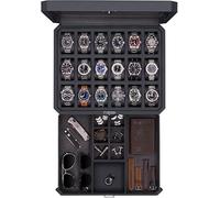 ROTHWELL Custodia per orologi con 18 scomparti con cassetto, scatola per orologi di lusso da uomo, con parte superiore in vero vetro, chiudibile, vetrina per collezioni (carbonio)