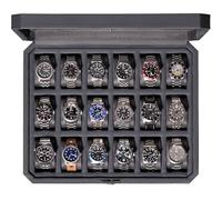 ROTHWELL Custodia per orologi da uomo, con 18 scomparti, con parte superiore in vero vetro, chiudibile, elegante espositore per collezioni (carbonio)