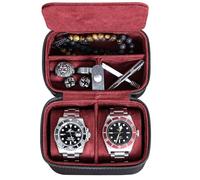 ROTHWELL Organizer per custodia da viaggio per 2 orologi per 2 orologi | Robusta protezione portatile con cerniera adatta a tutti gli orologi da polso e smartwatch fino a 50 mm (nero/rosso)