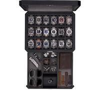 ROTHWELL - Scatola per orologi con 18 scomparti e cassetto - Scatola porta orologi di lusso per uomo, con parte superiore in vetro reale, con chiusura a chiave, vetrina per collezioni (Nero/Grigio)