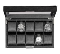 ROTHWELL - Scatola per orologi in pelle con 10 scomparti per orologi - organizer per gioielli - con chiusura a chiave per orologi con grande parte superiore in vetro - Scatola Dell'orologio