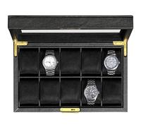 ROTHWELL Scatola per orologi in pelle con 10 scomparti per orologi - organizer per gioielli - con chiusura a chiave per orologi con grande parte superiore in vetro - Scatola Dell'orologio
