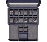 ROTHWELL Scatola per orologi in pelle con 12 slot con cassetto per il cambio - 12 slot di lusso per orologio, fodera in microcamoscio, porta accessori da uomo custodia per gioielli (blu scuro/grigio)