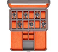 ROTHWELL Scatola per orologi in pelle con 12 slot con cassetto per il cambio - 12 slot di lusso per orologio, fodera in microcamoscio, porta accessori da uomo custodia per gioielli (grigio/arancione)