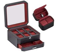 ROTHWELL Set regalo Scatola porta orologi in pelle a 6 slot e custodia da viaggio per 2 orologi - supporto per scatole portaoggetti con parte superiore in vetro (set regalo nero/rosso)