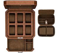 ROTHWELL Set regalo Scatola porta orologi in pelle a 6 slot e custodia da viaggio per 2 orologi - supporto per scatole portaoggetti con parte superiore in vetro (set regalo marrone/Marrone chiaro)