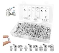 ROTKUSZ 180 Pezzi Set di Ingrassatori, Grasso Raccordo Assortimento M6 M8 M10, Dritto e Angolato 45° 90° per Raccordo per Ingrassatore, con Scatola, per Ingrassatori in Metallo