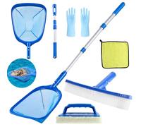 ROTKUSZ Retino Piscina Pulizia, 6PCS Kit Pulizia Piscina, Retino per Piscina con Asta Telescopica in Alluminio da 44-88 CM, Rete a Maglia Fine, Retina Raccogli Foglie, Retino Piscina Professionale