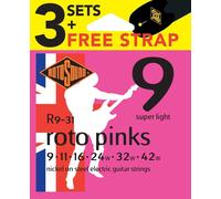 ROTO SOUND 3 Set Corde R9 Pinks 9-42 Con Cinghia Inclusa