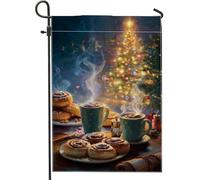 Rotoli di cannella bandiera da giardino, comode tazze da caffè di Natale, albero di Natale, tela verde, bandiere decorative esterne per esterni, prato, portico, patio, ingresso, 30,5 x 45,7 cm