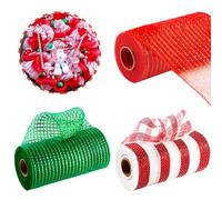 Rotoli di rete decorativa natalizia da 15,2 cm, per realizzare ghirlande, 9,1 m, verde, argento, rosso, bianco, a righe, rete metallica, nastro per grinch, nastri natalizi in rete di poliestere per