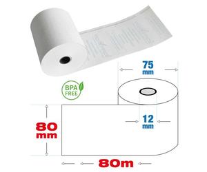 Rotoli termici 80mm x 80 mt - f.12 mm per cassa e stampanti e sistemi