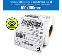 Rotolo 500 Etichette Termiche 100x100mm | foro 40mm | NO RIBBON