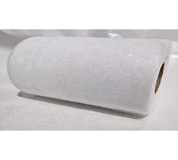 Rotolo Bobina di Tulle BIANCO con Glitter Larghezza 25 cm x 50 Metri Decorazione Fai da Te Feste