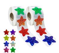Rotolo di 1000 adesivi olografici a forma di stella, adesivi con grafico a forma di stella dorata, grandi e piccole stelle glitterate scintillanti, adesivi arcobaleno lucidi, adesivi motivazionali