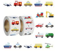 Rotolo di 500 adesivi per trasporto per bambini, con auto della polizia, camion dei pompieri, aereo, treno, adesivi ricompensa per insegnanti, aule, bomboniere