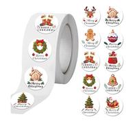 Rotolo di adesivi in vinile a tema natalizio con cartoni animati, impermeabili, etichette adesive per diari, regali, buste, decorazioni da 500 pezzi