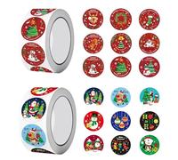 Rotolo di adesivi natalizi, confezione da 2 etichette autoadesive per le festività con Babbo Natale, pupazzo di neve, albero di Natale, rosso e blu, 2,5 cm, adesivi rotondi per confezioni regalo