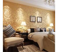 Rotolo di carta da parati adesiva, impermeabile e ignifuga, con motivo in 3D, stile barocco, per decorazione di soggiorno/camera, 10 m oro